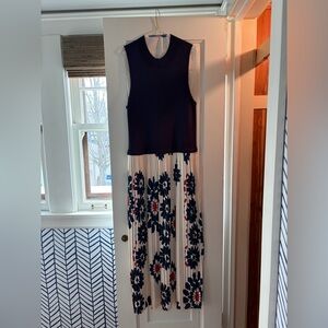 Skies Are Blue Navy Top with White Pleated Floral Maxi Skirt